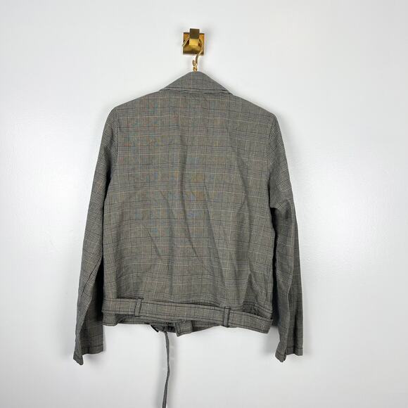 Michael Stars Houndstooth Moto Style Jacket Plaid Gray Cotton Blazer Sz M - Picture 3 of 8